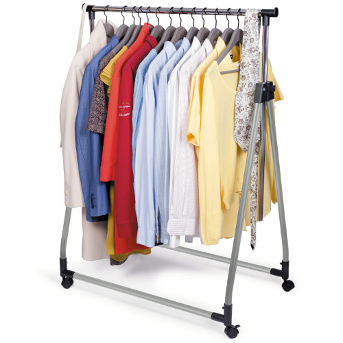 Stand Appendiabiti Pieghevole in Acciaio Cromato e Plastica 89 x 49 x 99-167 cm