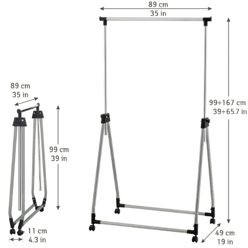 Stand Appendiabiti Pieghevole in Acciaio Cromato e Plastica 89 x 49 x 99-167 cm