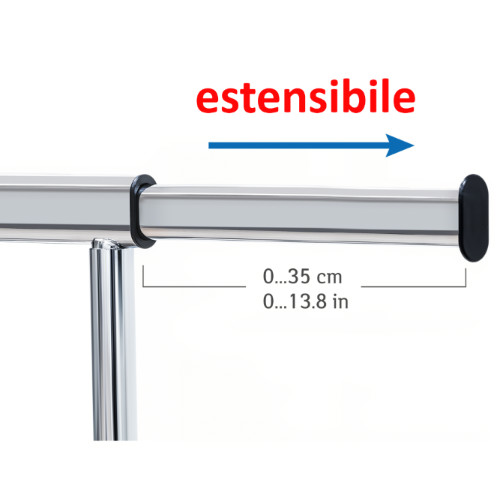 Stand Appendiabiti in Acciaio Cromato su Ruote con Ripiano per Scarpe L100-141 x A150 x P50 сm