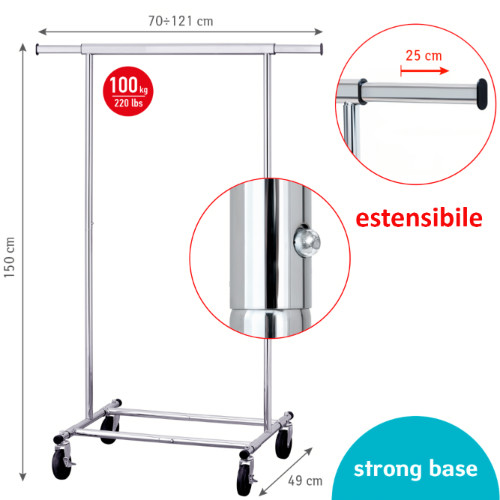 Stand appendiabiti pieghevole con ruote montaggio rapido in 1 Min e 100Kg di portata