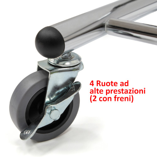 Robusto Stand Appendiabiti da Terra Barra Estensibile in Larghezza Finitura in Acciaio Cromato Lucida 116 x 49 x 188 cm