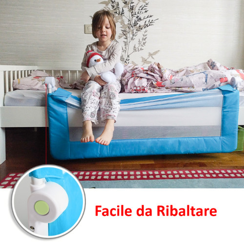 Barriera Letto per bambini Pieghevole Blu in Acciaio Poliestere Plastica 120X47X65cm