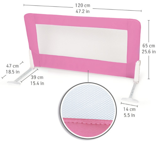 Barriera Letto per bambini Pieghevole Rosa in Acciaio Poliestere Plastica 120X47X65cm