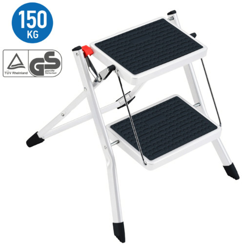 Scaletta Pieghevole Compatta 2 Gradini Antiscivoli Acciaio Verniciato a Polvere 50x49x45cm