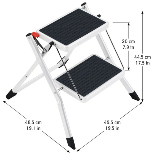 Scaletta Pieghevole Compatta 2 Gradini Antiscivoli Acciaio Verniciato a Polvere 50x49x45cm