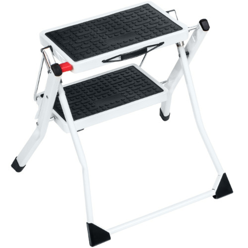 Scaletta Pieghevole Compatta 2 Gradini Antiscivoli Acciaio Verniciato a Polvere 50x49x45cm