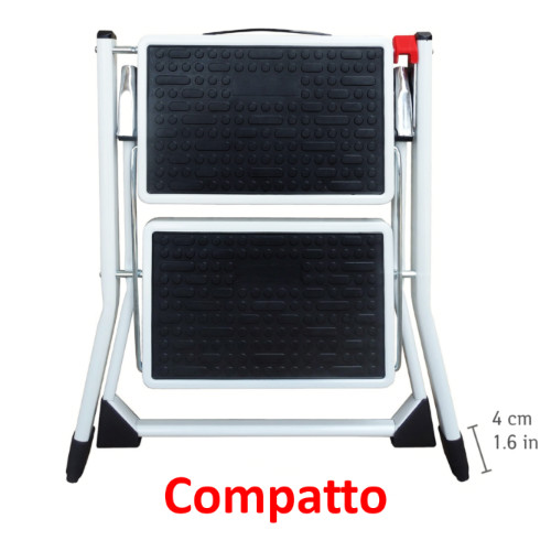 Scaletta Pieghevole Compatta 2 Gradini Antiscivoli Acciaio Verniciato a Polvere 50x49x45cm