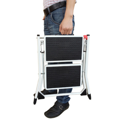 Scaletta Pieghevole Compatta 2 Gradini Antiscivoli Acciaio Verniciato a Polvere 50x49x45cm