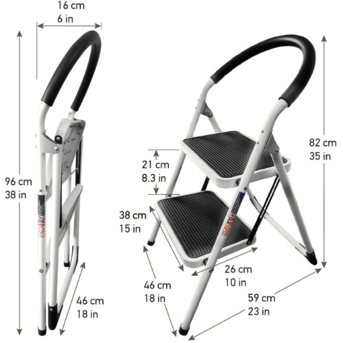 Scaletta Pieghevole Multifunzione Domestica 2 Gradini con Profilo Antiscivolo
