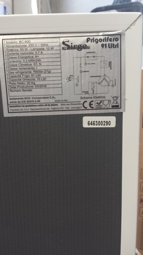 Sirge - Mini Frigorifero Classe A+ FRIGOBAR Frigo 91 Litri c