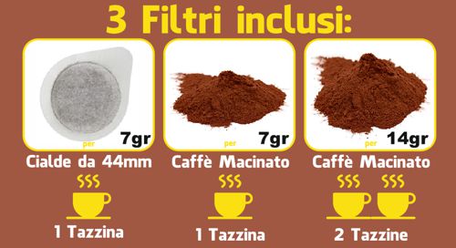 Macchina per Caffe Espresso e Cappuccino caffe in polvere e a Cialde di Carta Lussy con Pompa Italiana 15bar