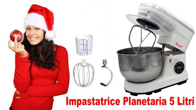 Impastatrice Planetaria Automatica 5L 1,9Kg con MOTORE POWER PLUS 1200W in DC e programma start e stop automatico - 3 fruste 