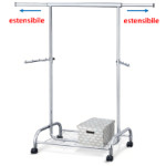 Stand Appendiabiti in Acciaio Cromato su Ruote con Ripiano per Scarpe da100a141 x A150 x P50 cm