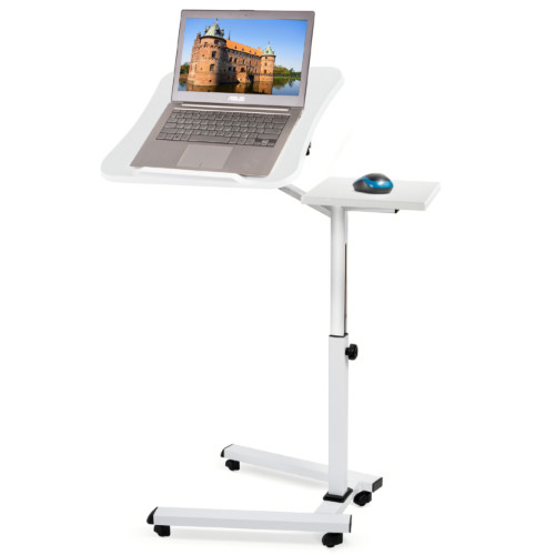 Tavolo Porta Laptop su Ruote Bianco Regolabile in Altezza con Piattaforma per Mouse 67x52x70 cm