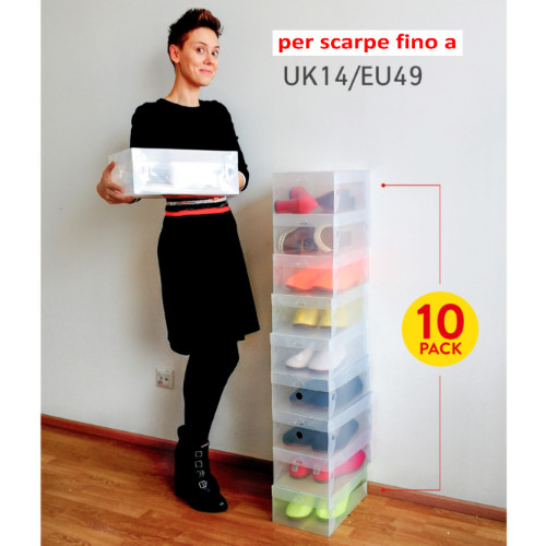10 Scatole per Scarpe Trasparenti Pieghevoli Uomo/Donna in Plastica Solida a Coste