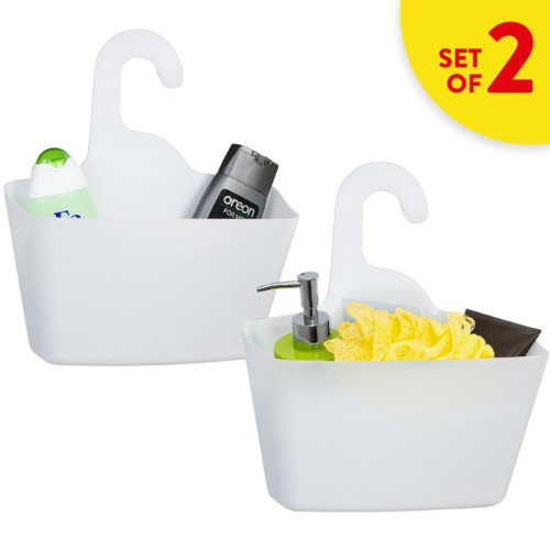 Due Cestini Porta Oggetti per Doccia Organizzatori Bianchi Facili da Pulire Senza Foratura 31x28x12 cm