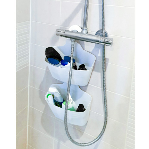 Due Cestini Porta Oggetti per Doccia Organizzatori Bianchi Facili da Pulire Senza Foratura 31x28x12 cm