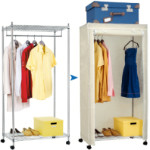 Armadio in tessuto Stand appendiabiti con ripiano superiore e alla base su ruote con protezione antipolvere in tessuto H150 x L75 x P45 cm