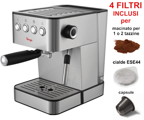 Sirge - Macchina per Caffe Espresso e Cappuccino con 4 filtr