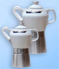 Caffettiera Moka 2 tazzine in fine porcellana certificata e decorata oro