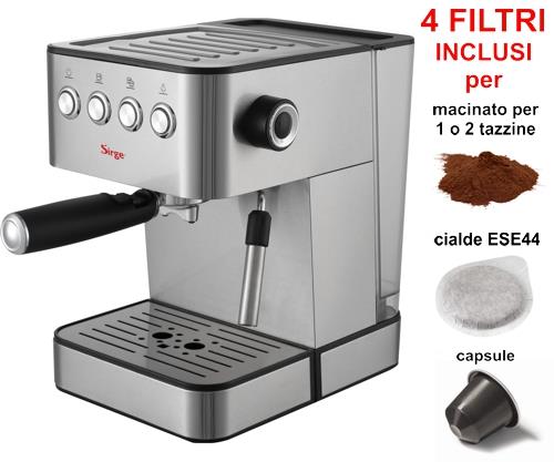 Macchina per Caffe Espresso e Cappuccino con 4 filtri per caffe macinato, Capsule Nespresso e Cialde di carta Lussy 15bar POMPA ITALIANA